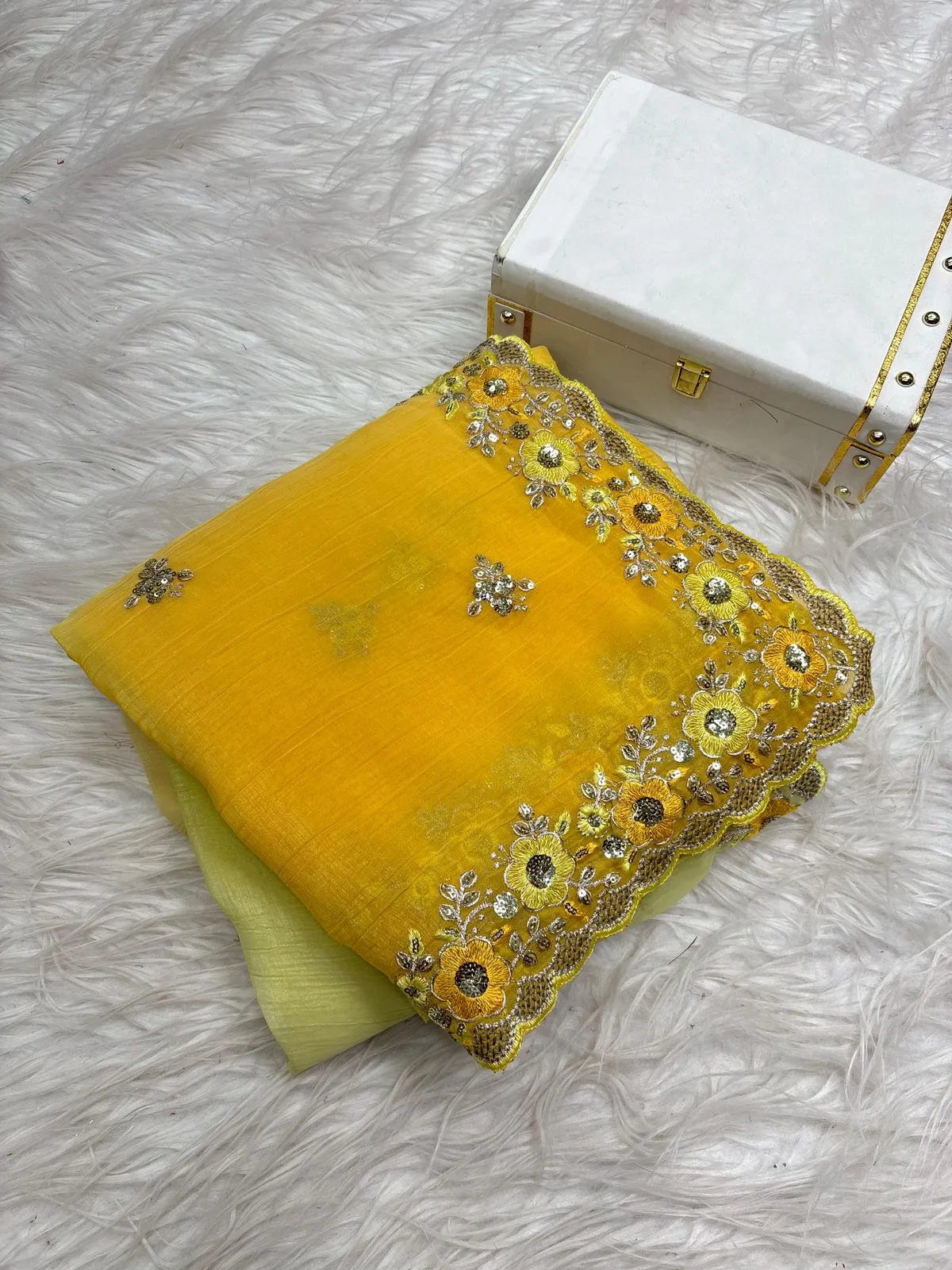 Embroidered Velvet Premium Saree - Image 5 in Surat